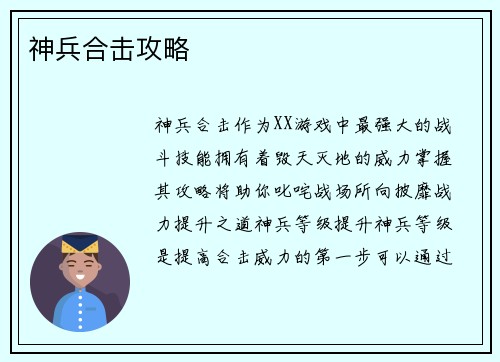 神兵合击攻略